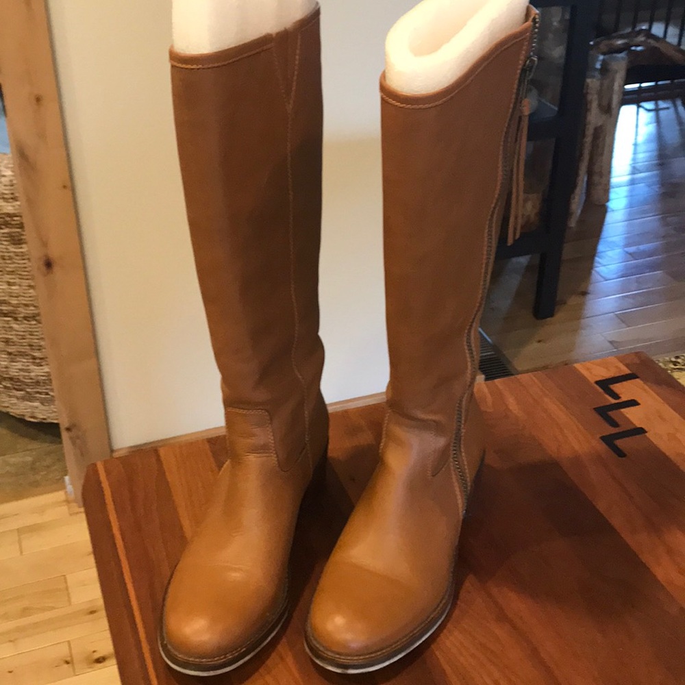 Lucky Brand Boots Tall Leather Buckskin Size 9.5